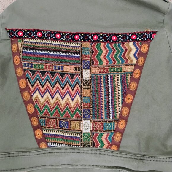 Design Wonderly Woman's Green Denim Jacket Large Junior Unique design of back - Picture 12 of 12